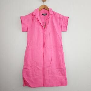 NEW J. Crew Pink V-Neck Short Sleeve Shirt Dress Soft Gauze